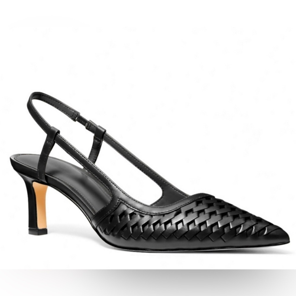 Michael Kors Black Woven Slingback Kitten Heels Size 9